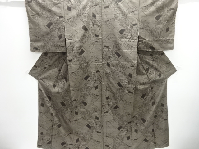 JAPANESE KIMONO / UNUSED / SILK / DORO OSHIMA TSUMUGI / WOVEN TANZAKU & FLORAL PLANTS